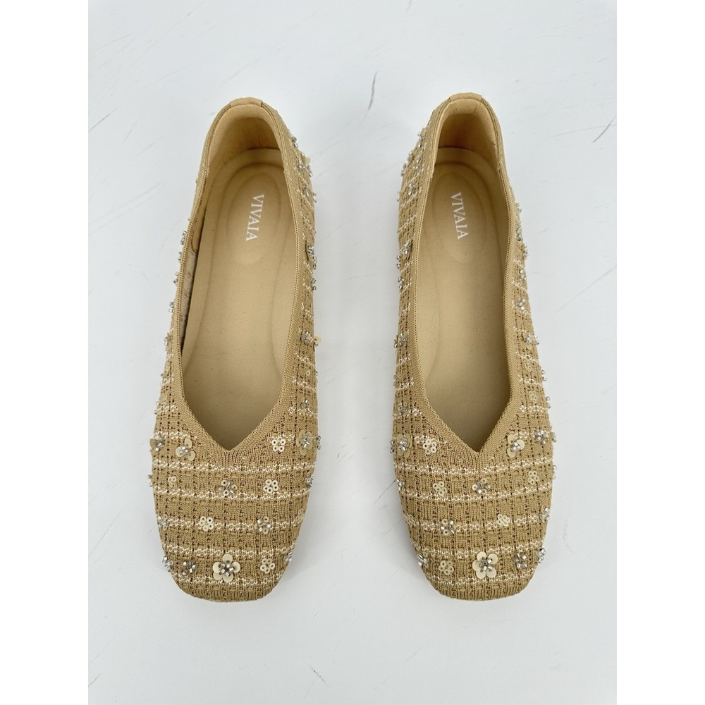VIVAIA Margot 2.0 Square Toe V-Cut Knit Flats Beige Floral EU 39 US 8 NIB - Picture 4 of 14